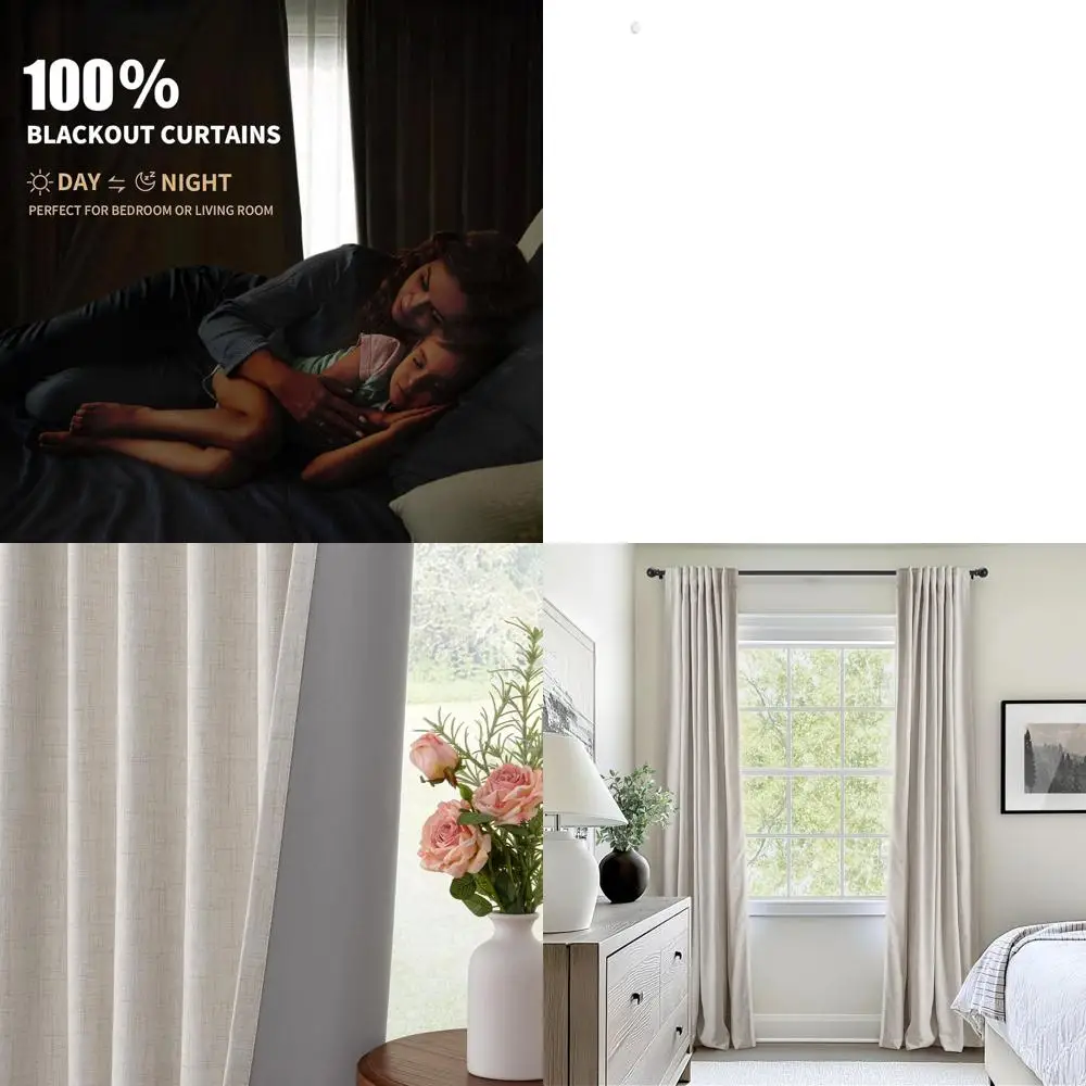 

Термоизолирующие льняные светонепроницаемые шторы, 96 дюймов в длину, 2 бежевые панели с кольцами-зажимами