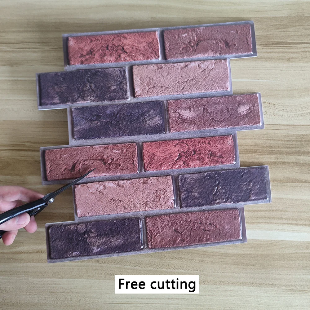 5PCS 10PCS of Deep Red Brick Pattern Self-adhesive Wall Sticker,Peel And Stick,Waterproof and Can Be Cut,Ceramic Tile Decoration