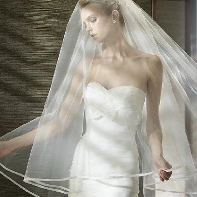 3 M Cathedral Wedding Veil 2 Layeres Long Bridal Veils With Comb Ribbon Edge Woman Marry Gifts New Accessories