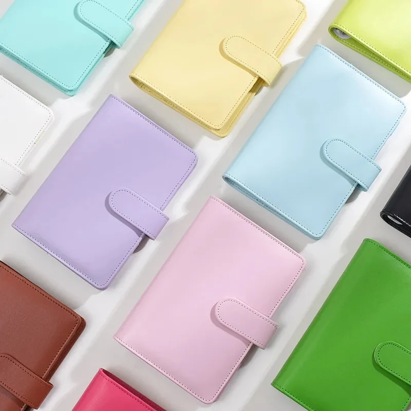 Binder Notebook A6 2024 Planner Cash Envelope Savings Money 6 Holes Binder Macaron 6 Ring Binder PU Clip-on Notebook Leather
