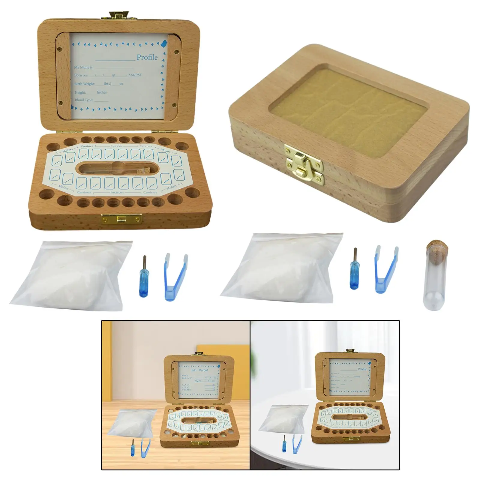 

Baby Tooth Box Keepsake Photo Frame Birthday Gift Teeth Collection Keeping Childhood Memory with Tweezers Deciduous Teeth Box