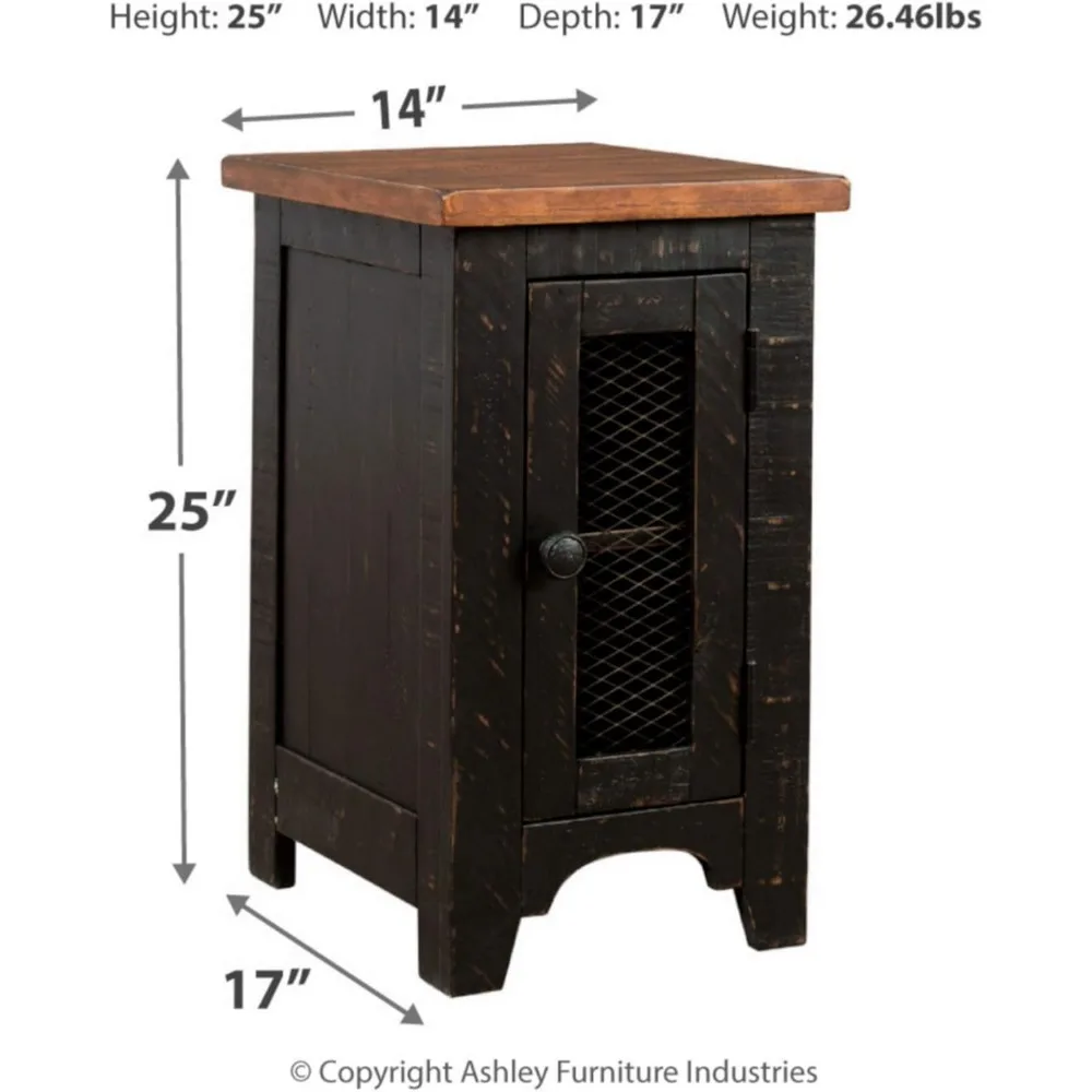 Rustic Chair Side End Table with Double Cabinet Doors and 1 Storage Shelf, Brown