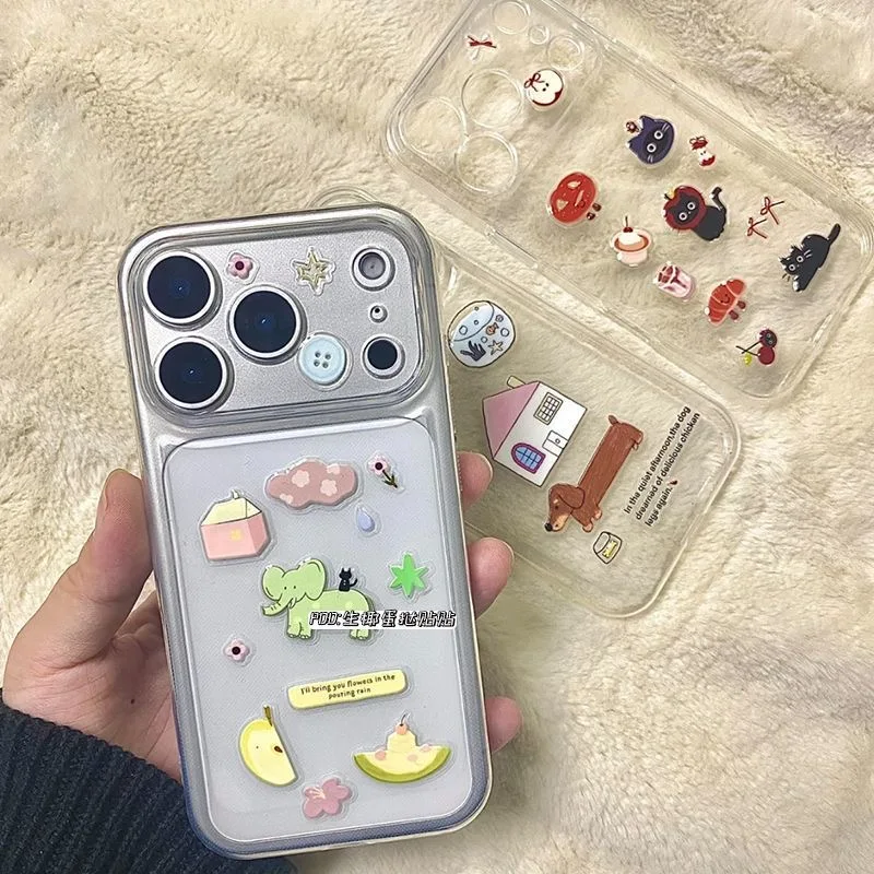 

3 шт. чехол для телефона «сделай сам» для iphone 17 Pro Max с наклейкой в виде слона и черного кота, желе, трехмерный дизайн