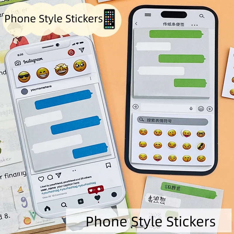 30pcs/Sheet Chat Box Shaped Sticky Notes+10pcs Emoji Sticker，Ins Style Memo Pad, Planner Stickers, Message Paper