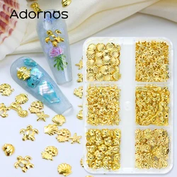 300 Pcs/Box Metal Rivets Nails Accessories Gold Starfish Conch Nail Charms Summer Ocean Style Nail Art Supplies And Decorations