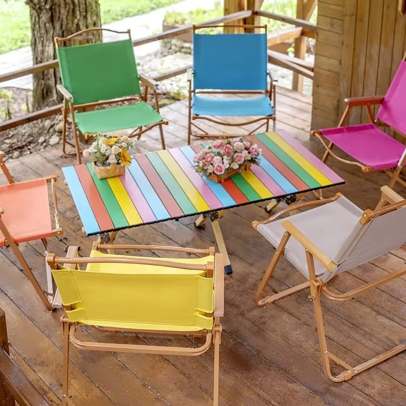 

Modern design Roll up easy to carry aluminum alloy rainbow color adjustable folding camping table beach dining table