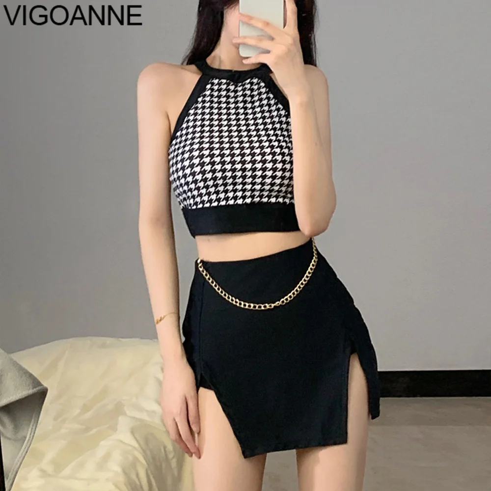 VigoAnne 2025 Vest Sleeveless Swimwear Women Sexy Solid High Waist Skirt Bikini Korean Slimfit Swimsuit Backless Bathing Suit