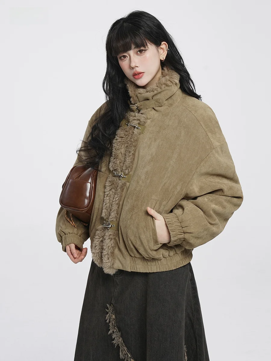 

Зимняя куртка Ve2 Sli из замши и хлопка, уникальный красивый уличный стиль, прямой крой, длинная, на молнии...