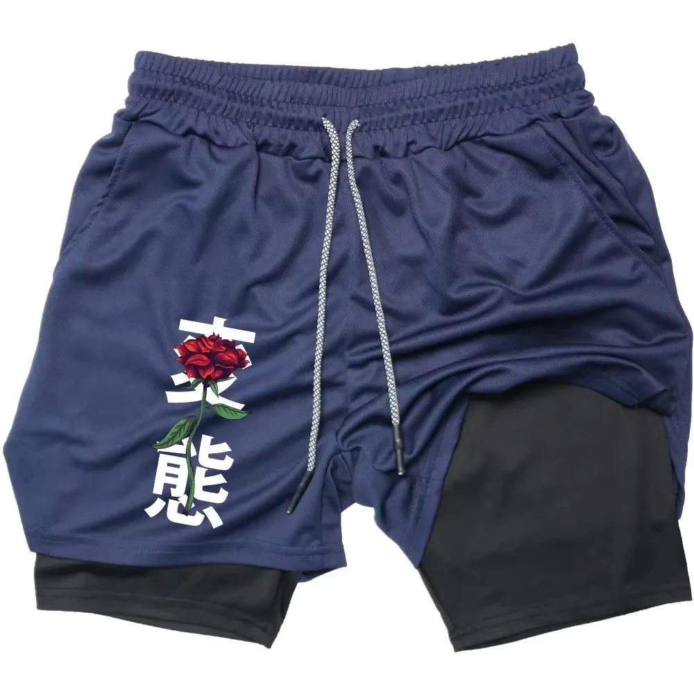 Celana Pendek Kompresi Gambar Mawar Lari Olahraga 2 In 1 Celana Pendek Jogging Latihan Kebugaran Gym Musim Panas Y2K RL0663