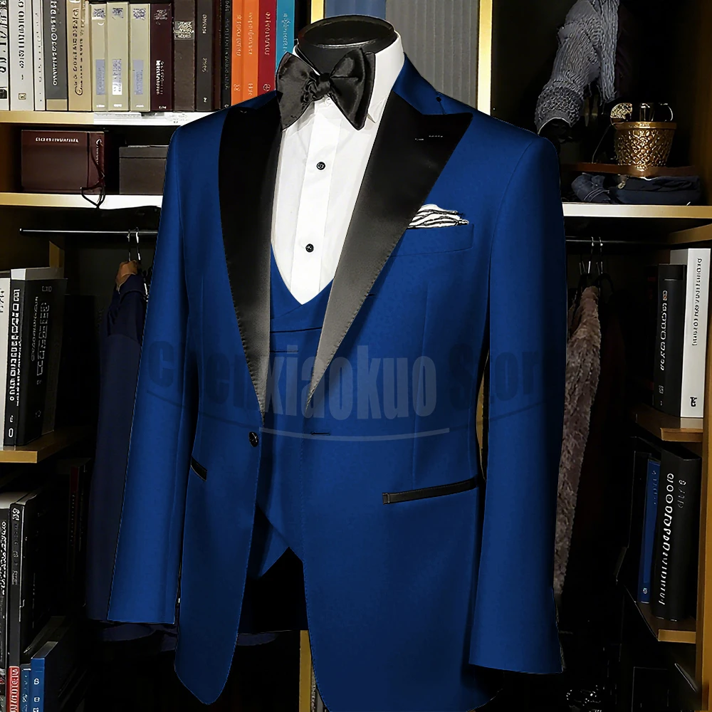 Abiti da uomo neri Smoking da sposa alla moda slim per lo sposo 3 pezzi Pantaloni da giacca con gilet formale personalizzato per feste da ballo