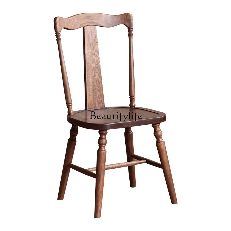 

North American black walnut dining chair American solid wood retro backrest chair medieval