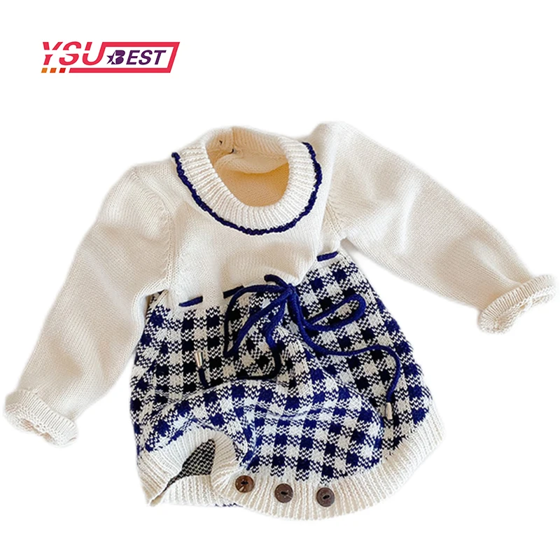 

Newborn Baby Girls Autumn Rompers Toddler Long Sleeve Jumpsuit Girls Lattice Knitted Baby Clothes Infant Girls Overall Outfit