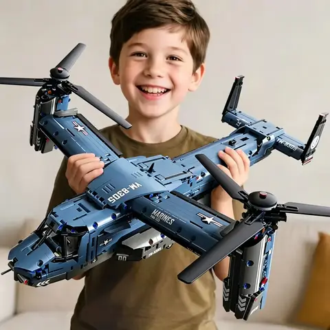 Military V-22 Osprey Tiltrotor Building Block Set Large High-Simulation Pulley Aircraft Model Propeller DIY Building Blocks