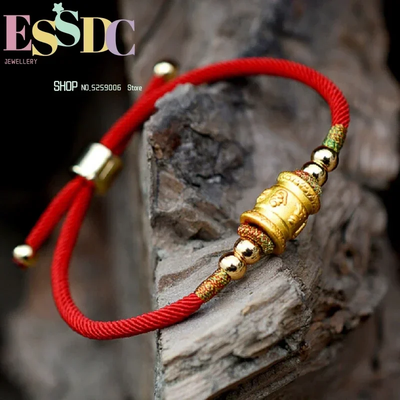 Fashion Pure 999 Silver Six Words Charm Bracelet Transfer Luck Beads Red Rope Chain  Men or Women Birthday Gift Dropship