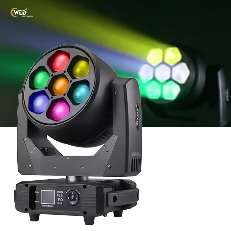 

AOPU Китай Оптовая продажа: Мощный светодиодный прожектор Bee Eye Zoom 7*40W RGBW 4-в-1 с эффектом CTO и лучевым эффектом