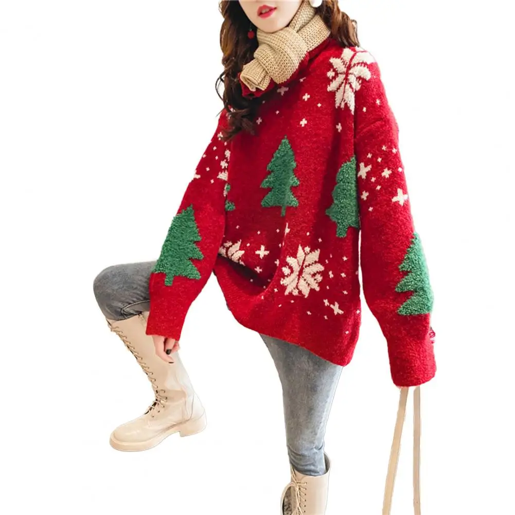 

Christmas Sweater Cozy Christmas Tree Print Sweater for Women Knit Warm Stylish Holiday Pullover Winter Sweater