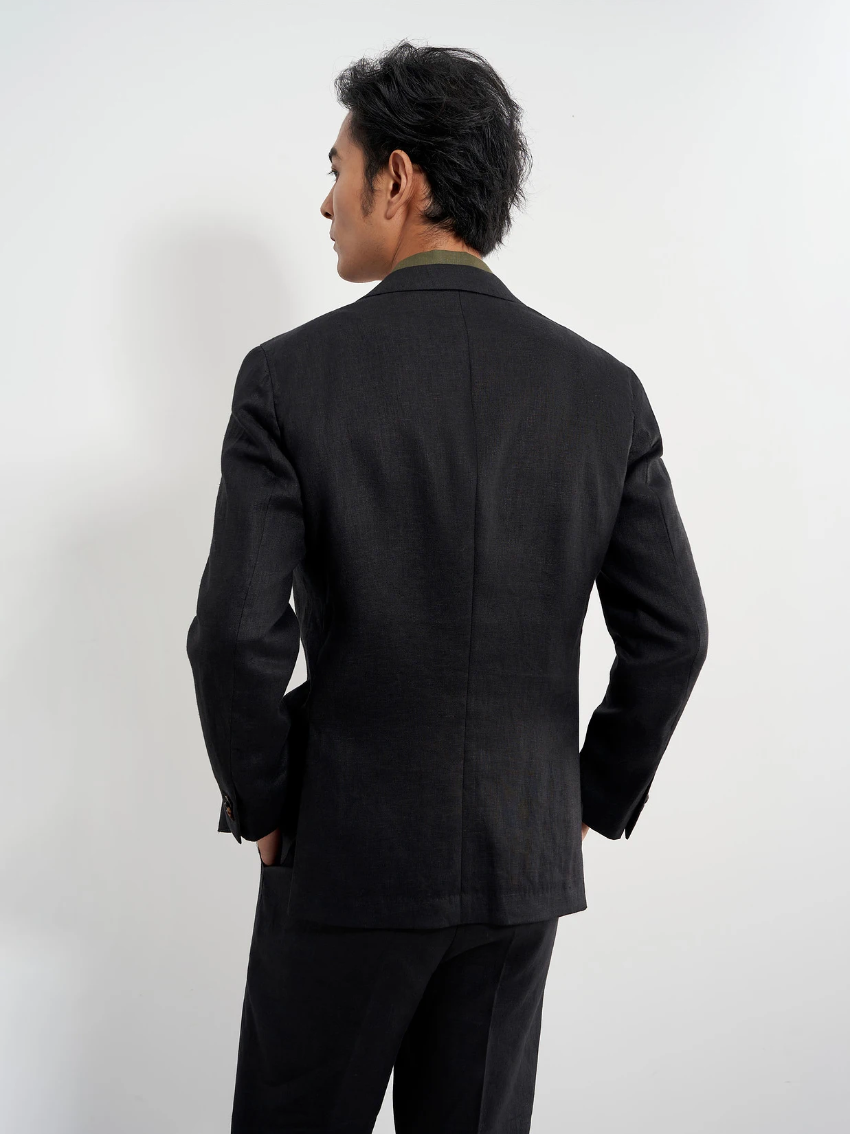 100% Linen Suit for Men 2 Piece Single Breasted Blazer Set Black Business Casual Wedding Suit Lightweight Breathable Spring