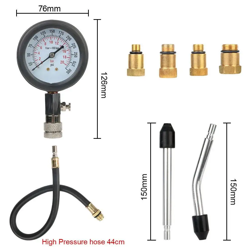 Car Cylinder Tester Kit Gasoline Engine Compression Meter 0-300 PSI Pressure Gauge With M10 M12 M14 M18 Car Repair Tools