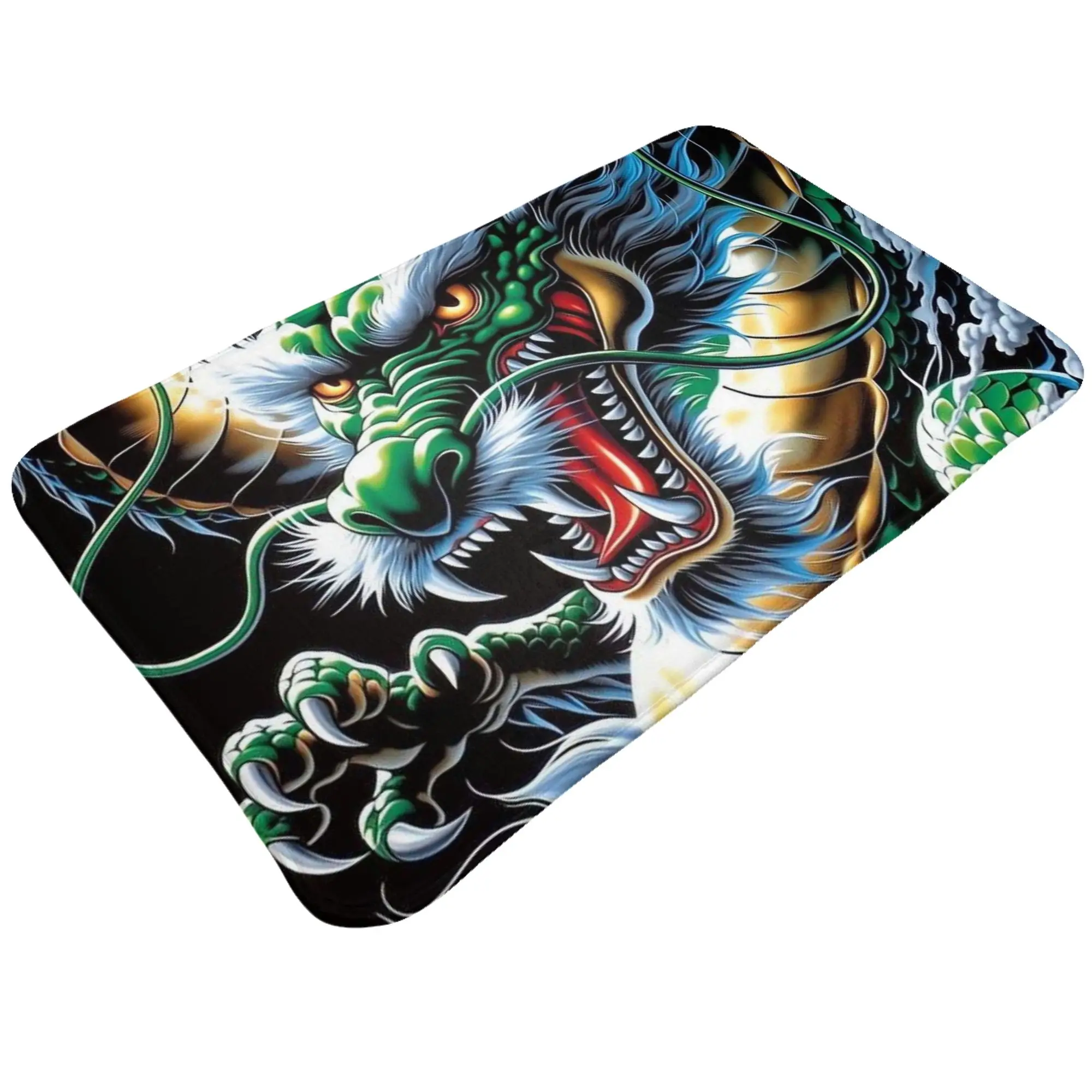 Green White Oriental Dragon Fantasy Poster Doormat Bedroom Kitchen Mat  Absorbent Home Decoration