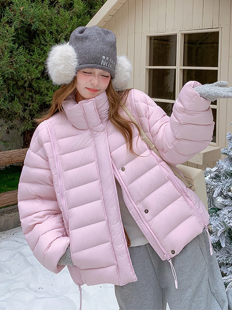 

Разъемная двусторонняя розовая стеганая куртка из ребристой ткани для женщин, зима 2025, новый дизайн, утепленная, антивозрастная верхняя одежда