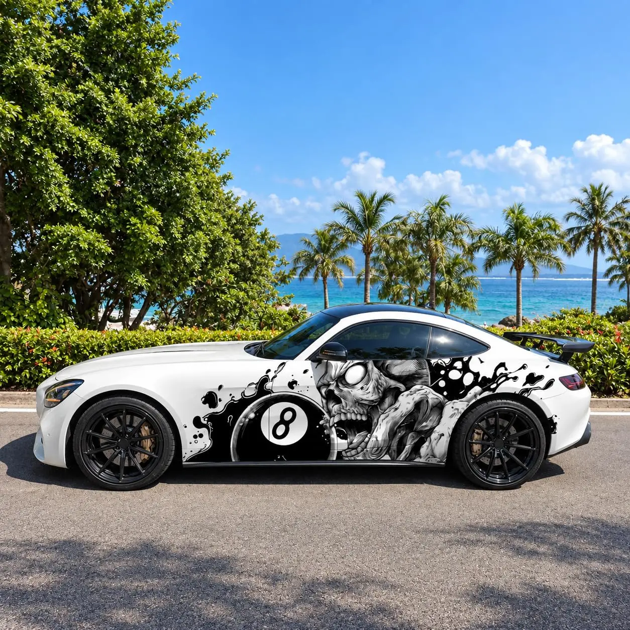 Skull 8 Ball Car Side Graphic Vinyl Wrap Decal Sticker