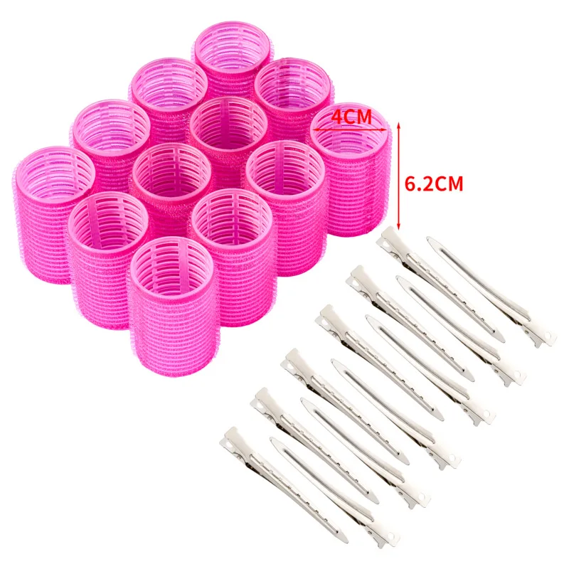 12 Stück Selbsthaftende Haarwickler mit 12 Clips, Hitzefreie Lockenwickler, Salon-Styling-Werkzeuge, Klebende Haarstyling-Tools