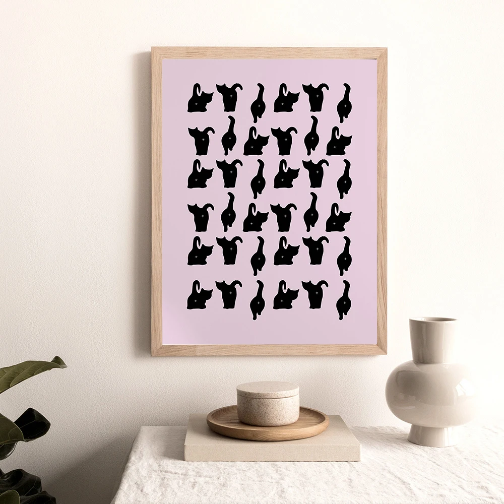 

Cute Funny Black Cat Butts Minimalist line Wall Art Canvas Painting Nordic Posters And Prints Wall Pictures For Bathroom Decor