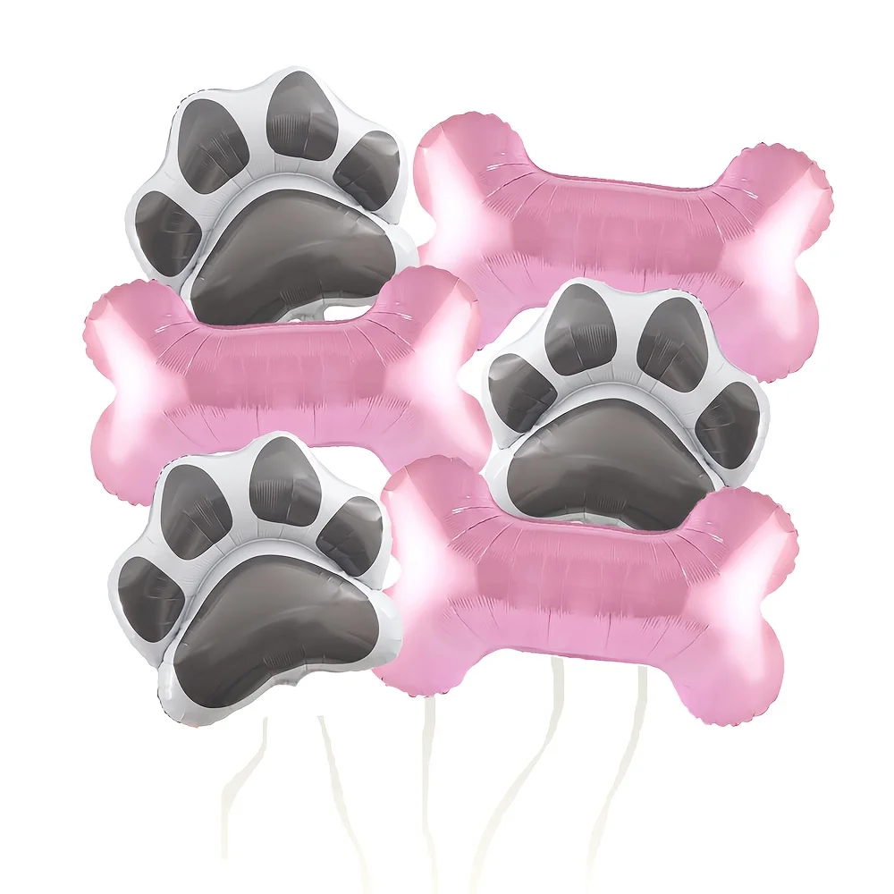 1set Pink Dog Paw Bone Foil Balloons Let's Party Balloon Party Supplies Paws Prints Balloons Dog Birthday Party Decorations Gift