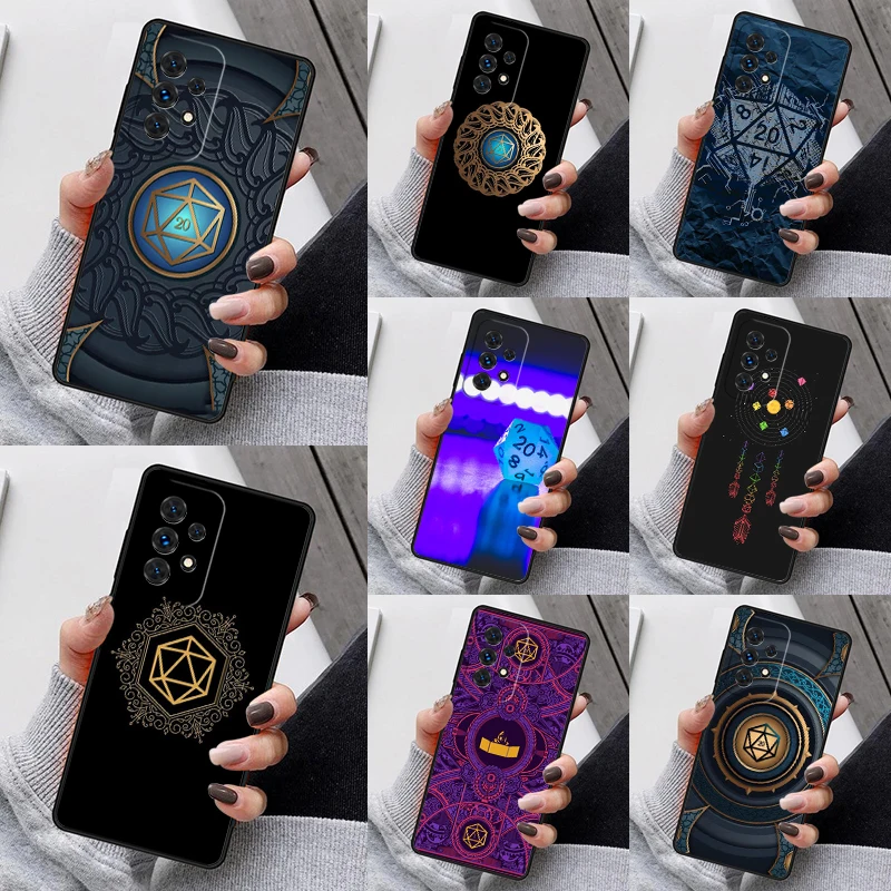 Magical Polyhedral D20 Dice Phone Case For Samsung Galaxy S23 S21 S20 FE S24 S22 Ultra Note20 S10 S9 S8 Plus A40 A52 A12 A13 A53