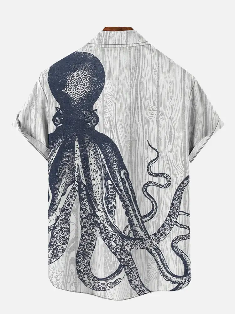 Sommer Männer Octopus Print Shirts kurz ärmel ige Hawaii Strand hemden Ozean Tier Cartoon Muster Hemden Herren Freizeit hemd