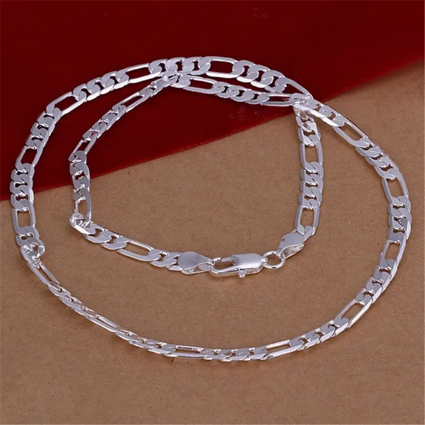 Fine Silver Color Creative 4MM Chain Bracelets Neckalces Jewelry Set for Man Women Fashion Party Wedding Accessories Gift