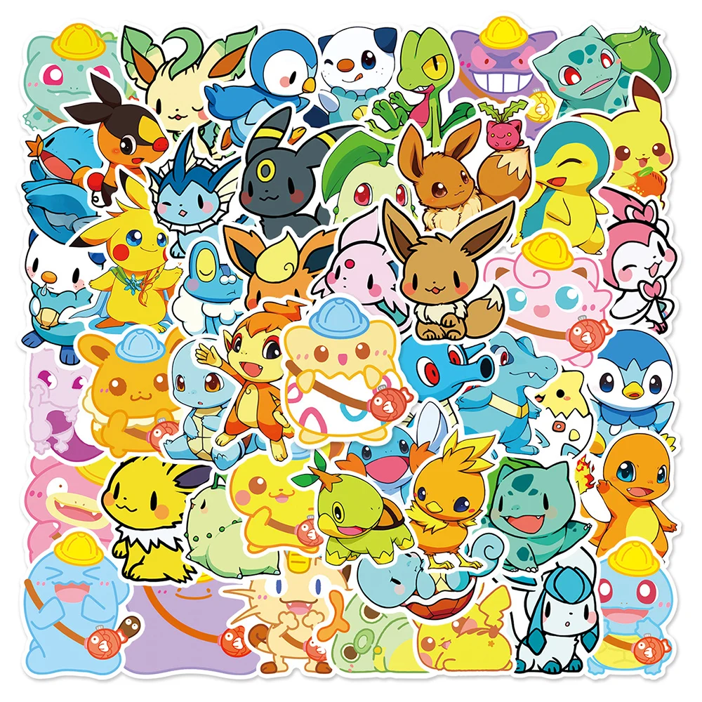 10/30/50pcs Kawaii Pokemon Anime Stickers for Kids Pikachu Psyduck Eevee Kids Cartoon  Decals DIY Laptop Skateboard Sticker Toys