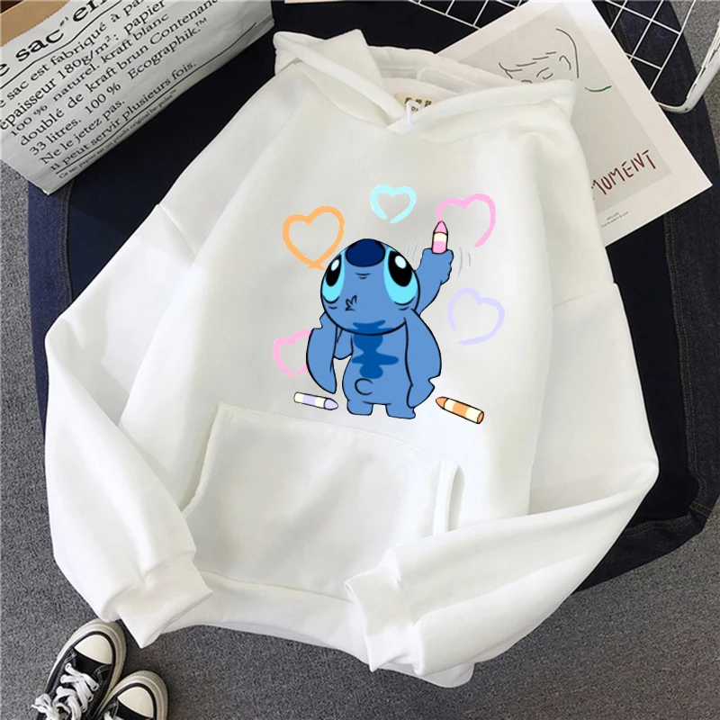 90S Harajuku Winter Disney Stitch Hoodies Vrouwen Harajuku Schattige Anime Sweatshirt Manga Streetwear Hoody Vrouwelijke Unisex