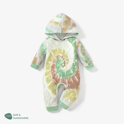 PatPat Baby Boy/Girl  Naia Tie-dye Design Hooded Long Sleeve Jumpsuit  Casual/Outdoor  Positioning print Autumn