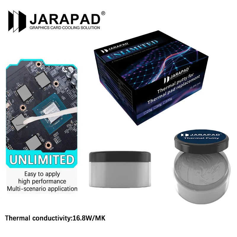 

JARAPAD НЕОГРАНИЧЕННАЯ термошпаклевка 16,8 Вт/мк для VGA GPU IC-процессора Быстрое охлаждение Замена термопрокладки Теплоблокирующая шпаклевка