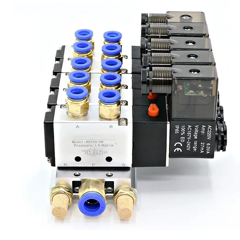 12/24V DC 110/220V AC Multi Option 4V210-08 Pneumatic Solenoid Valve Block With Muffler Fitting Base Manifold 2/3/4/6 Way