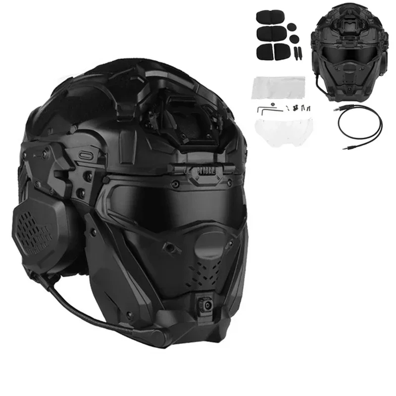 

Tactical Helmet with Communication Headphones Paintball Airsoft Wargame Protective Helmet Flip Mask Impact Resistant Combat Gear