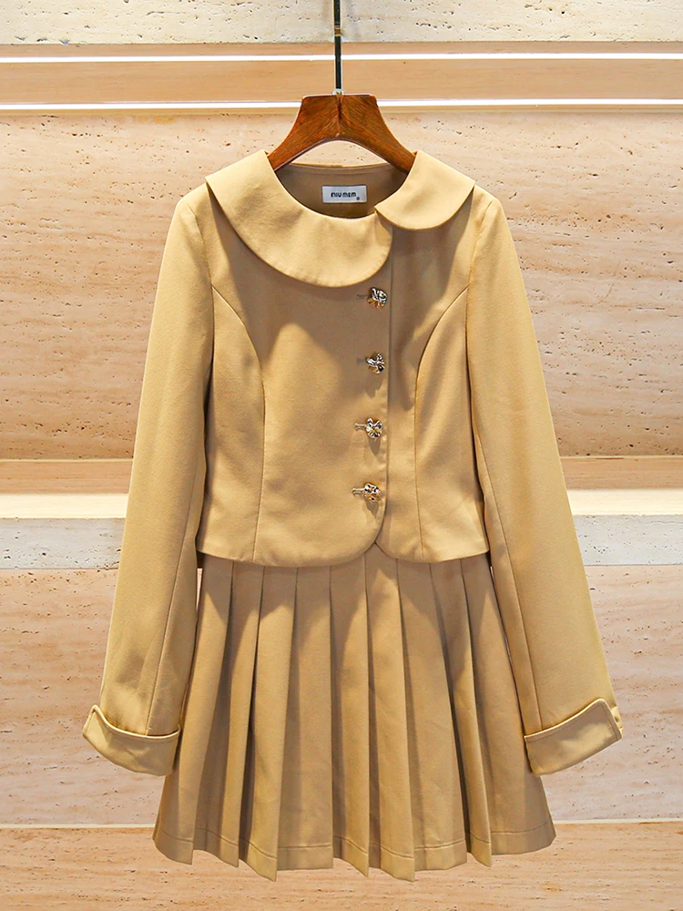 

High-End Autumn Winter Faion Set with Doll Collar Coat And Skirt in Polyester Fabric for Women Aged 25-35 by MIU MEM
