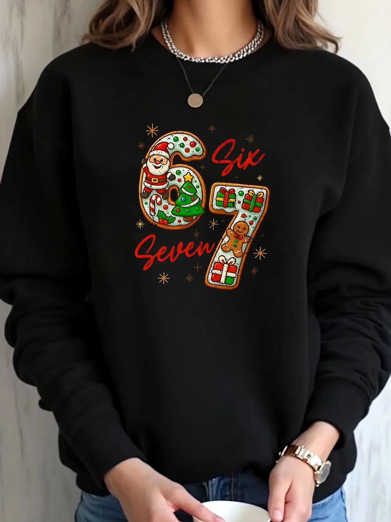 

Women Plus Size Sweatshirt Christmas Santa Gingerbread Cookie 67 Print Outdoor Wear
