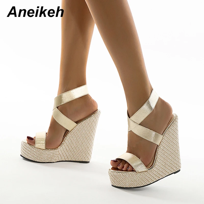 Aneikeh 2025 Gladiator Wedges Sandals Women Cover Heel Platform Fashion Summer  Cross Strappy High Heels Sexy Shoes Size 35-42