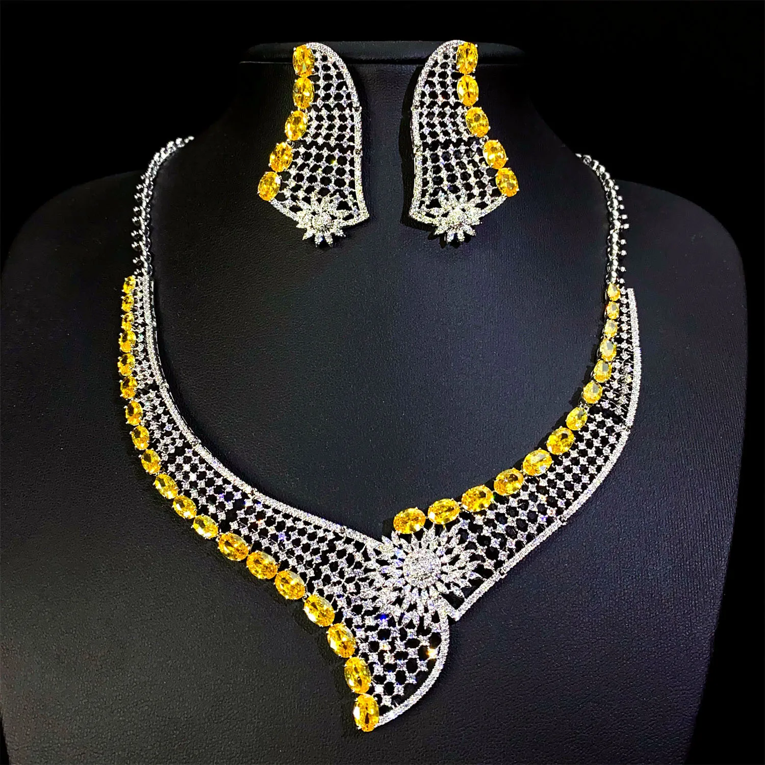 

DUBAI Vintage Red green white yellow Necklace Earrings Zircon High End Fashion Jewelry Women's Wedding Party