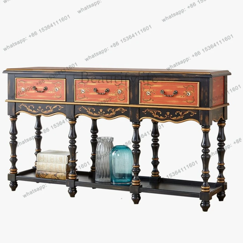 

American solid wood entry front door porch table strip case against the wall art aisle cabinet