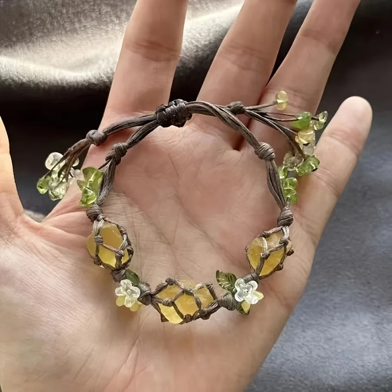 Natural Fashion Artificial Crystal Fluorite Woven Women Bracelet Forest Vine Series Bracelet Jewelry Suitable Holiday Wearing