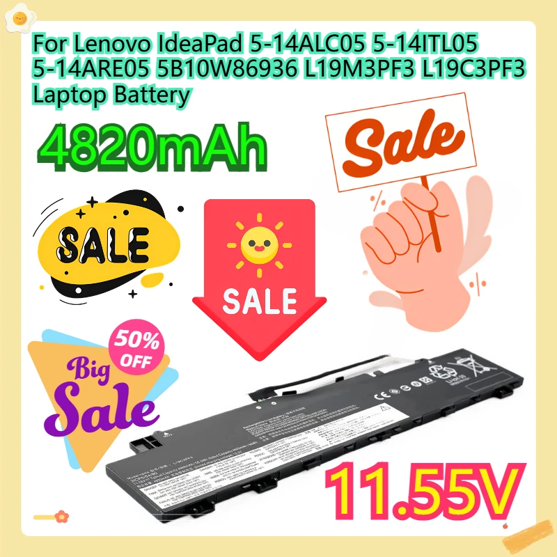 

For Lenovo IdeaPad 5-14ALC05 5-14ITL05 5-14ARE05 5B10W86936 L19M3PF3 L19C3PF3 Laptop Battery 11.1V 44.5WH 4060mAh