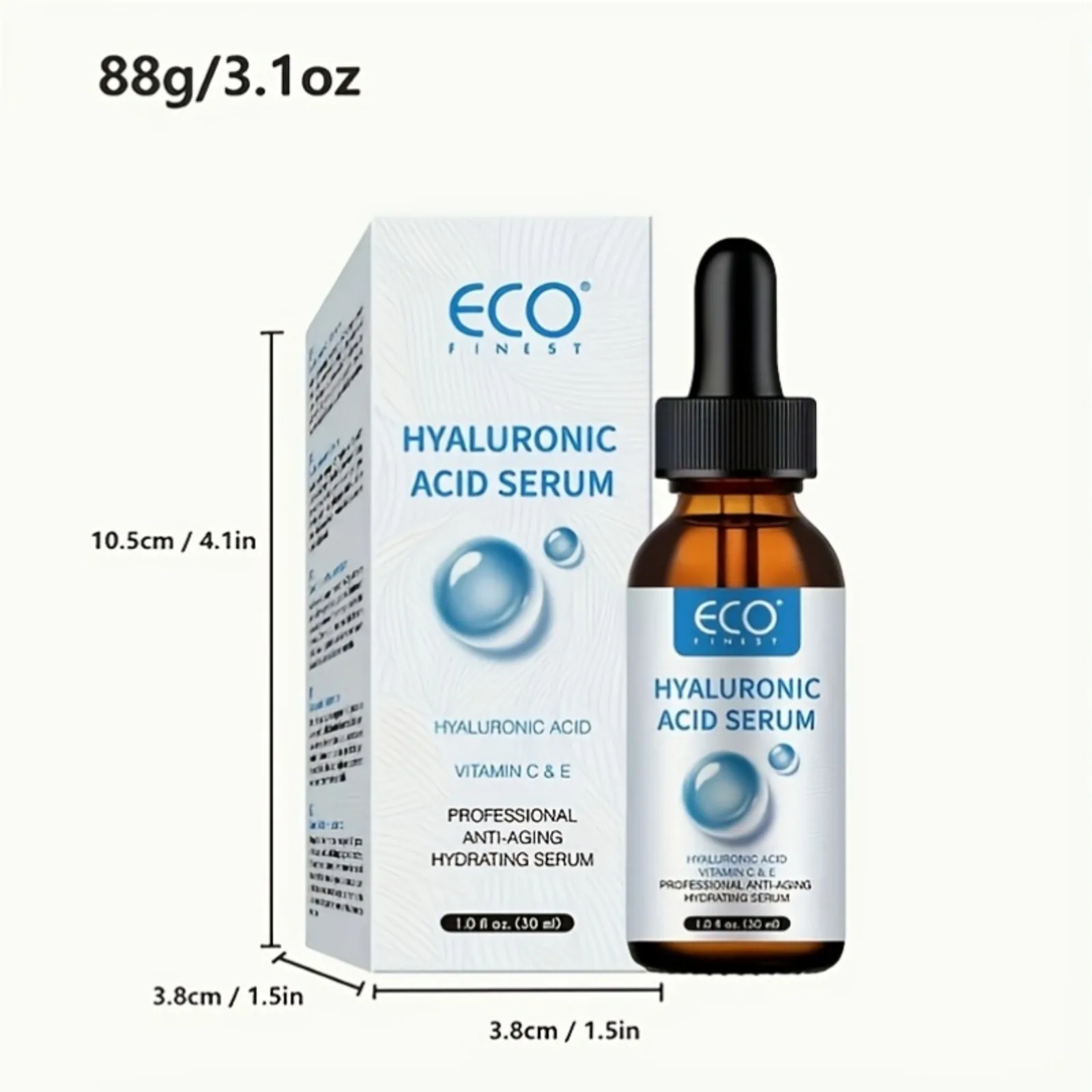 Hyaluronic Acid  with Vitamins C & E - Professional Anti-Aging Hydrating ,  Organic, Cruelty-Free, 1 fl oz