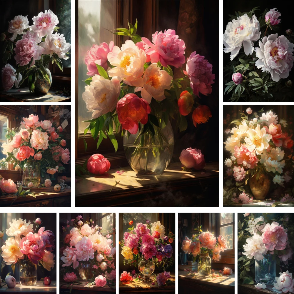 Peony Flowers DIY Paint By Numbers Package Oil Paints 50*70 Painting On Canvas Home Decoration For Children Handicraft Wall Art