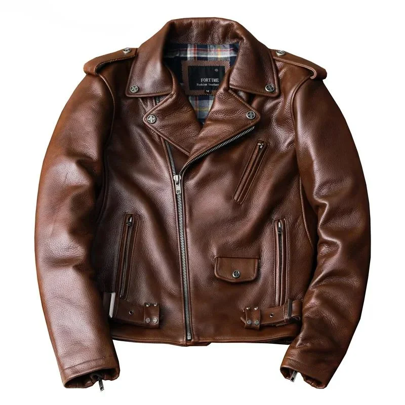 

Genuine Cow Leather Jacket Men Clothing Motorcycle Sheepskin Coat Autumn Spring Brown Biker Jacket for Men Style 2021 KJ