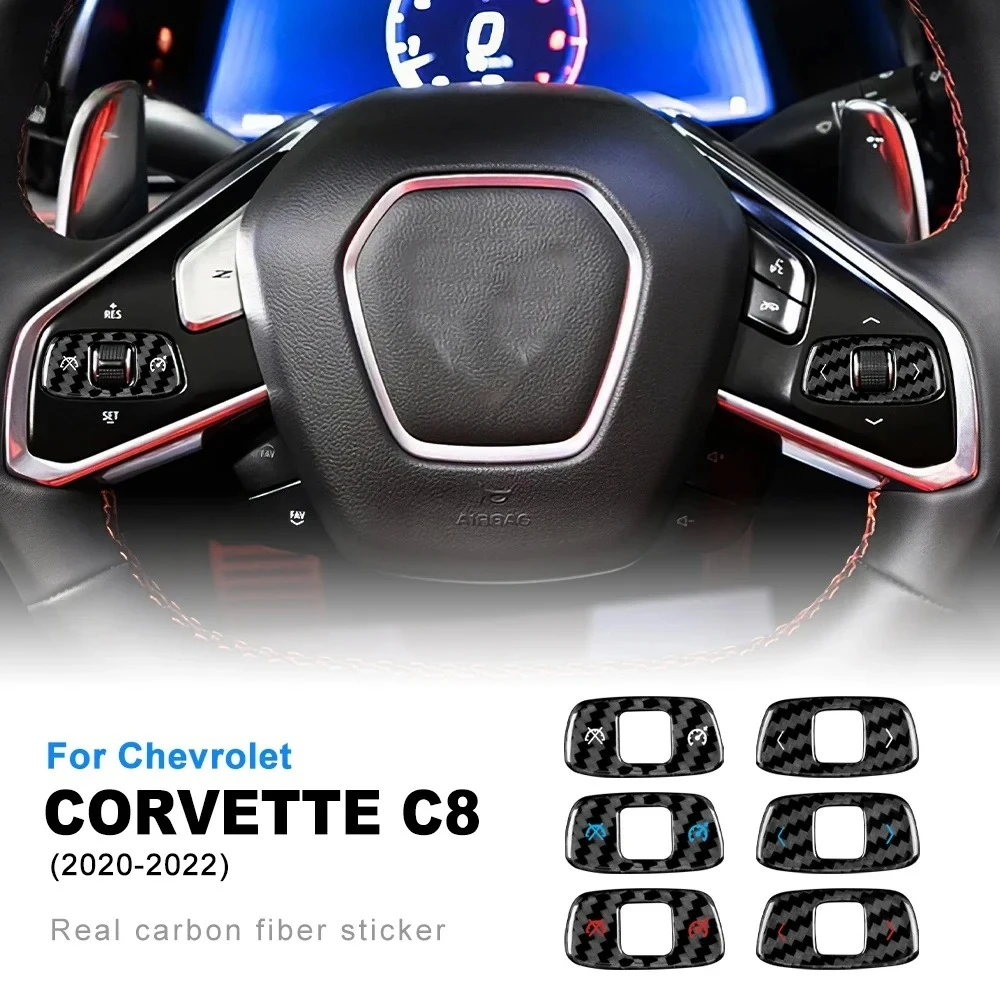 

Накладка на кнопки рулевого колеса из настоящего карбона для Chevrolet Corvette C8 2020-2023, аксессуар для интерьера, наклейка