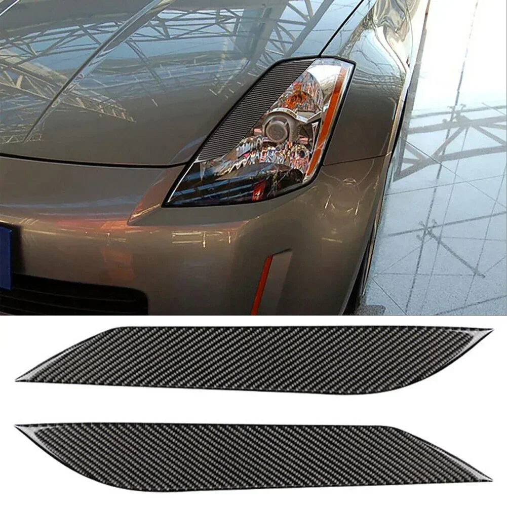 

2Pcs Carbon Fiber Headlight Eyebrows Eyelids Cover Trim For Nissan 350Z 2003-2009 UV-Protective Clear Coated Headlamp Eyebrow