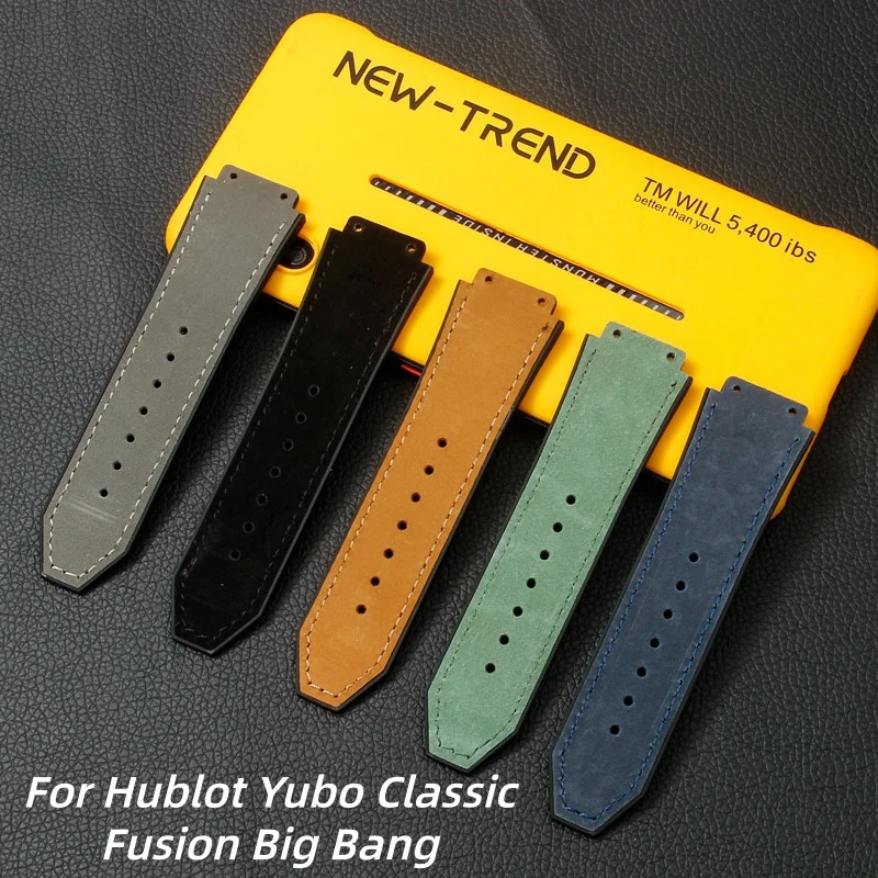 19X26mm Fashion Sports Frosted Bamboo Leather Watchband Bottom Silicone Watch Bracelet  For Hublot Yubo Classic Fusion Big Bang